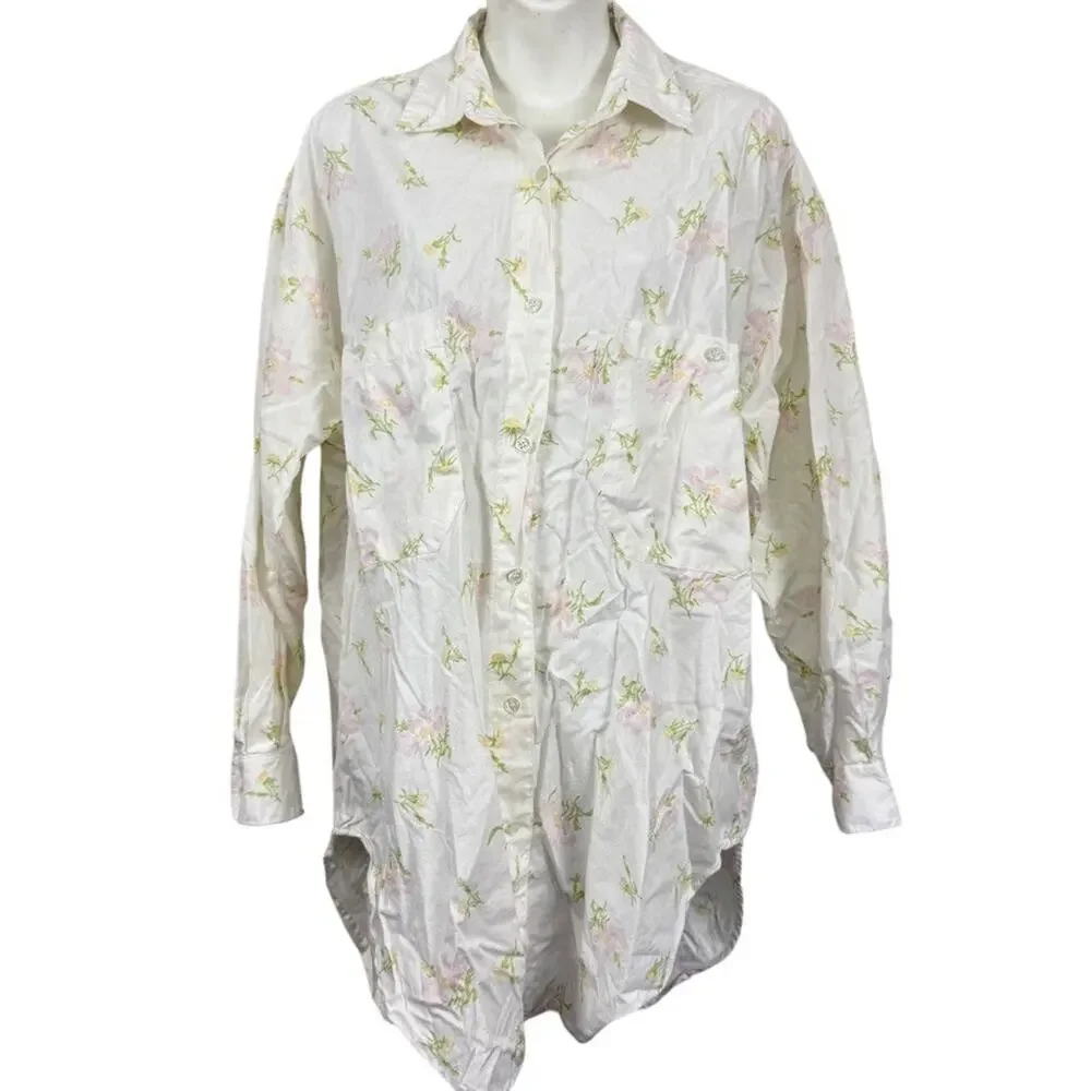 Victorias Secret Gold Label Vintage Button Up Sleep Shirt Long Sleeve Cotton S
